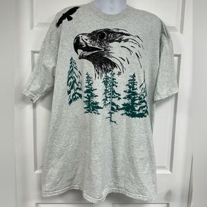 Vintage Y2K 90s Graphic T-shirt Bald Eagle Double Sided Light Gray 3XL XXL